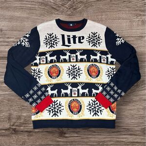 Miller Lite Ski Sweater Pullover Beer Deer Snowflake Winter Party Men’s Size XL